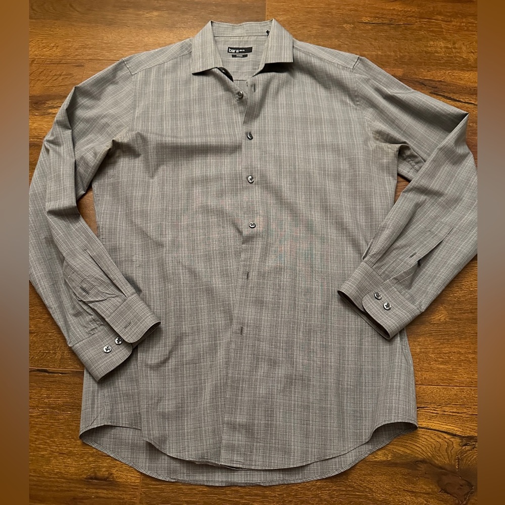 Bar III Mens Dress Shirt Long Sleeve Gray Size 15.5 33/32 Slim Fit Formal Medium